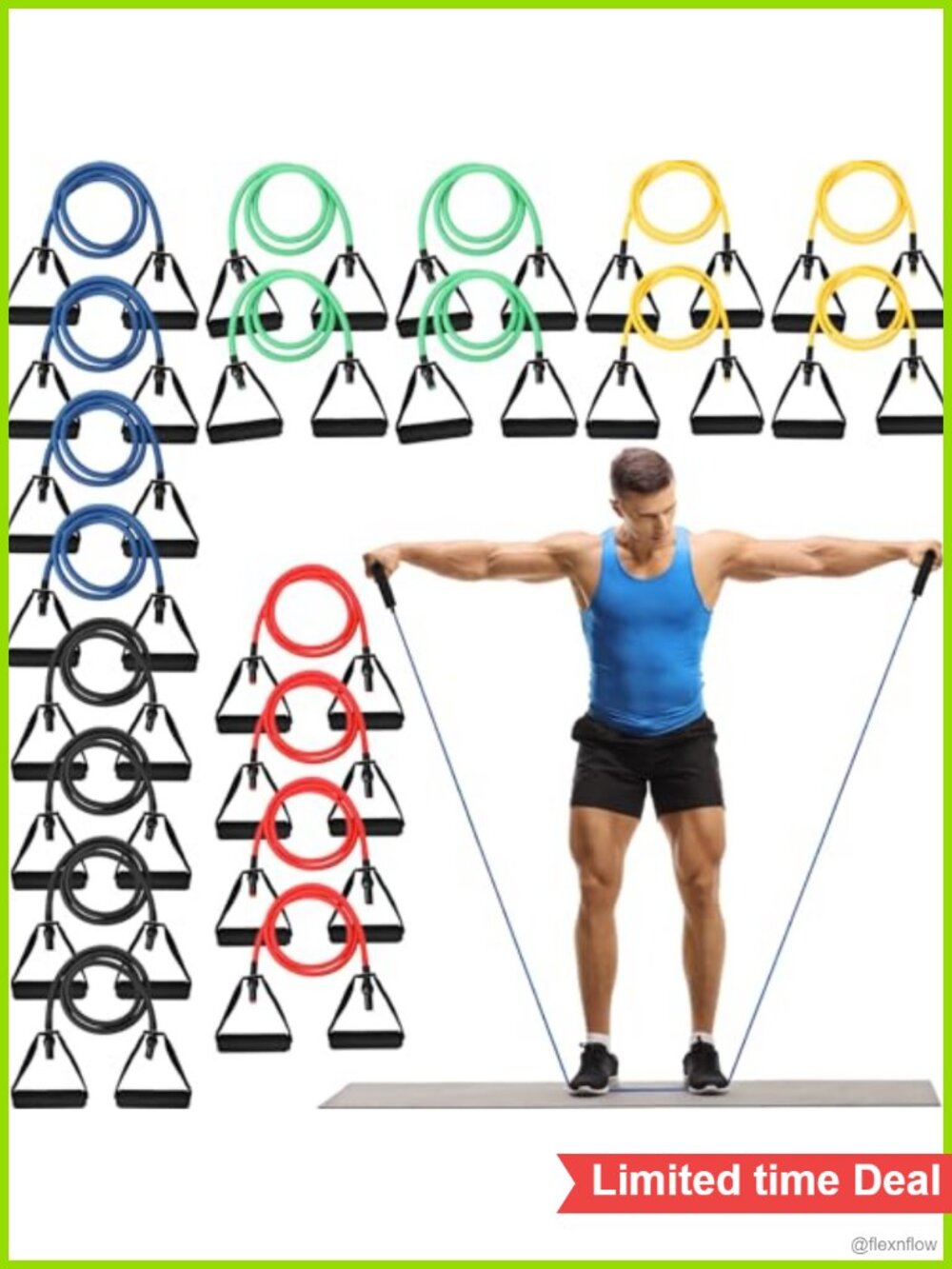 20-Piece Resistance Bands Set with Handles, 5 Levels 5-50 lbs, Latex Workout